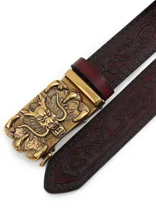 New Stylish Business Men's Belt, Unique Vintage Dragon Head Design, Perfect for Casual Daily Wear All Seasons, Embossed Belt Buckle