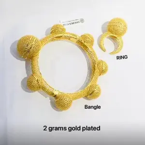 Golden Sim High Quality Fashion Jewelry 2 Grams Gold Plated Bangle and Ring Set for Elegant Accessory