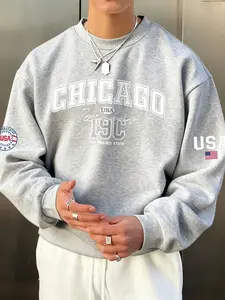 Unisex style, round-neck, fleece-lined sweatshirt for autumn and winter, featuring a Chicago-themed print, stylish and sporty design, suitable for Y2K fashion style. Includes cultural elements related to countries and cities.