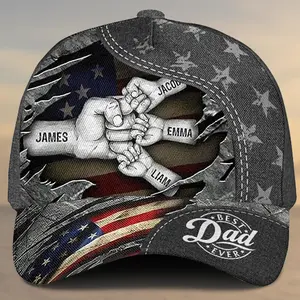 Custom Dad Classic Cap Personalized with Kids’ Names – Fist Bump Black Hat, Casual Wear, 250th Anniversary USA Independence Day Semiquincentennial Gift Father’s Day & Birthday Gift for Dad, Daddy Grandpa, or Husband