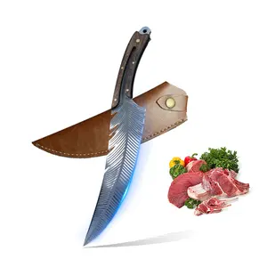 Feather Knife Hand Forged Viking Knife High Carbon Steel Butcher Knife Boning knife for Meat Cutting Japanese Chef Knives Cooking Knife with Sheath for Kitchen Camping Gift for Dad