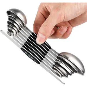 Measuring Spoons Set of 8 Stainless Steel Stackable  Sided Nesting Teaspoons and Tablespoons for Measuring Dry and Liquid Ingredients