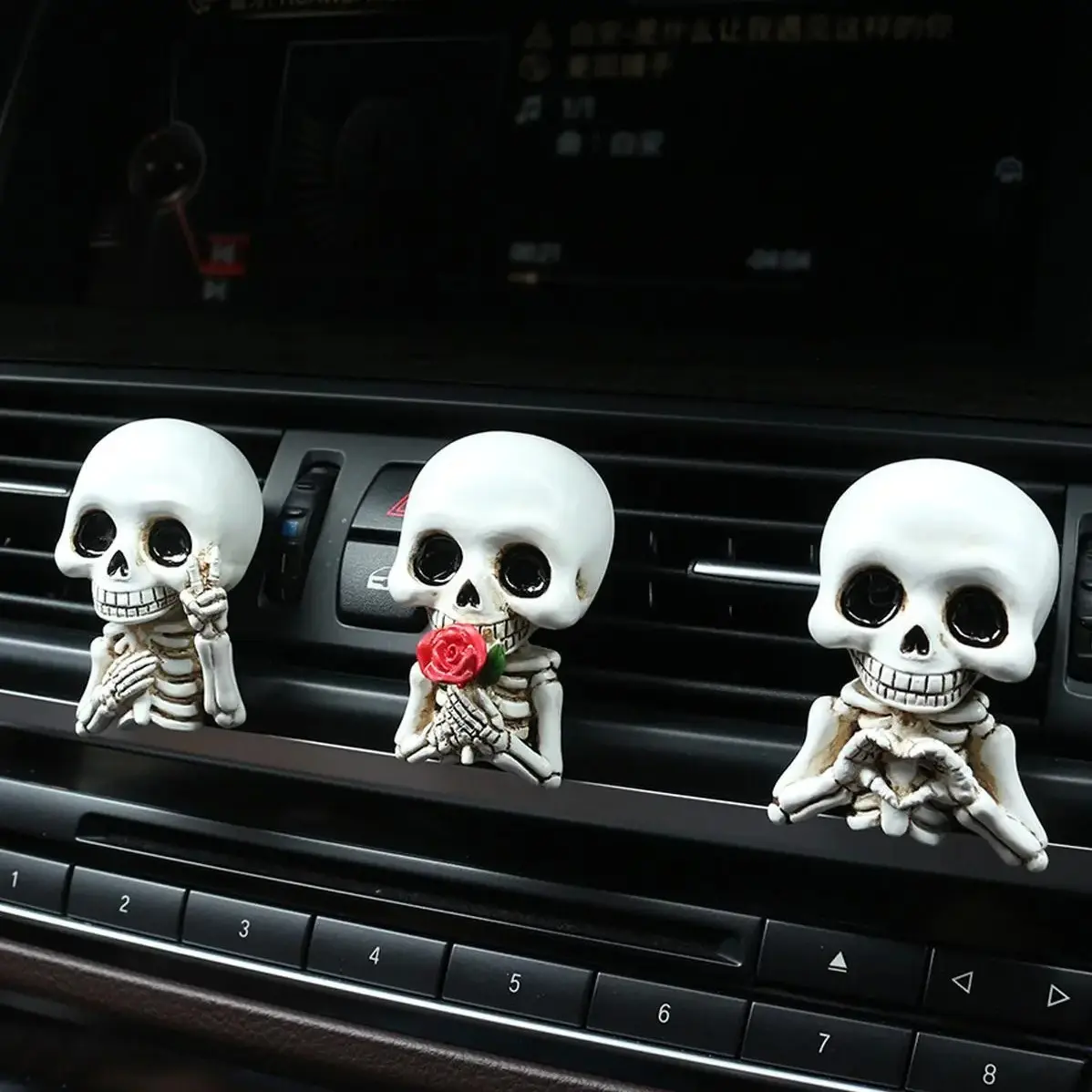 3Pcs Cute Skull Resin Statues, Car Air Outlet Aroma Diffuser, Four Season Auto Interior Decor & Car Gift outdoorfun