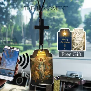 Tapmoment Bible Verse Hanging Cross Ornament Car Rearview Hanging Aromatic Blessing Card with NFC, Daily Bible,Christmas Gift