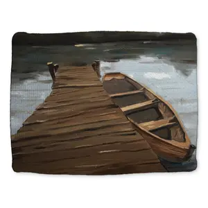 360 stand Rectangular Polyester Braided Placemat (Model CBPM1418SZVVEB) - 14x18 in, with Coasters, Fade-Proof Coastal Trees Lake Scene Beach Home Decor Tableware