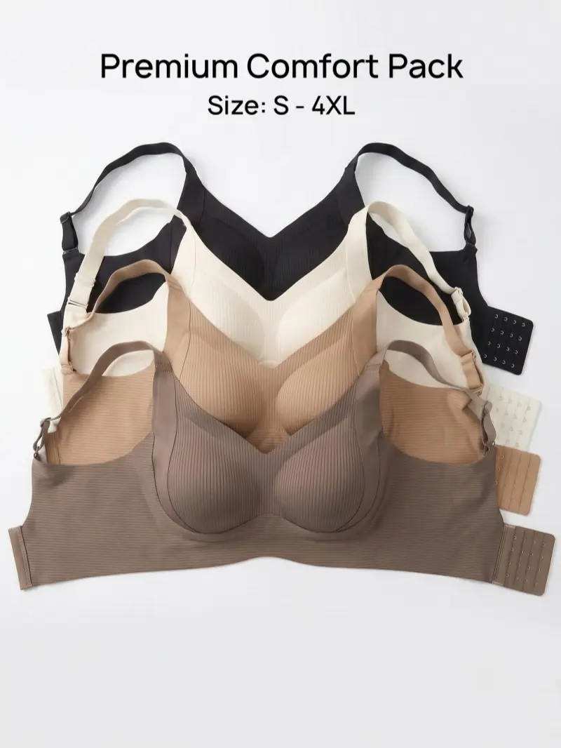1/2/4PCS Seamless Wire-Free Push-Up Style Jelly Bra | Everyday T-Shirt Bralette & Soft Sleep Underwear for Women, High Stretch Adjustable Comfort Plus Size M-4XL