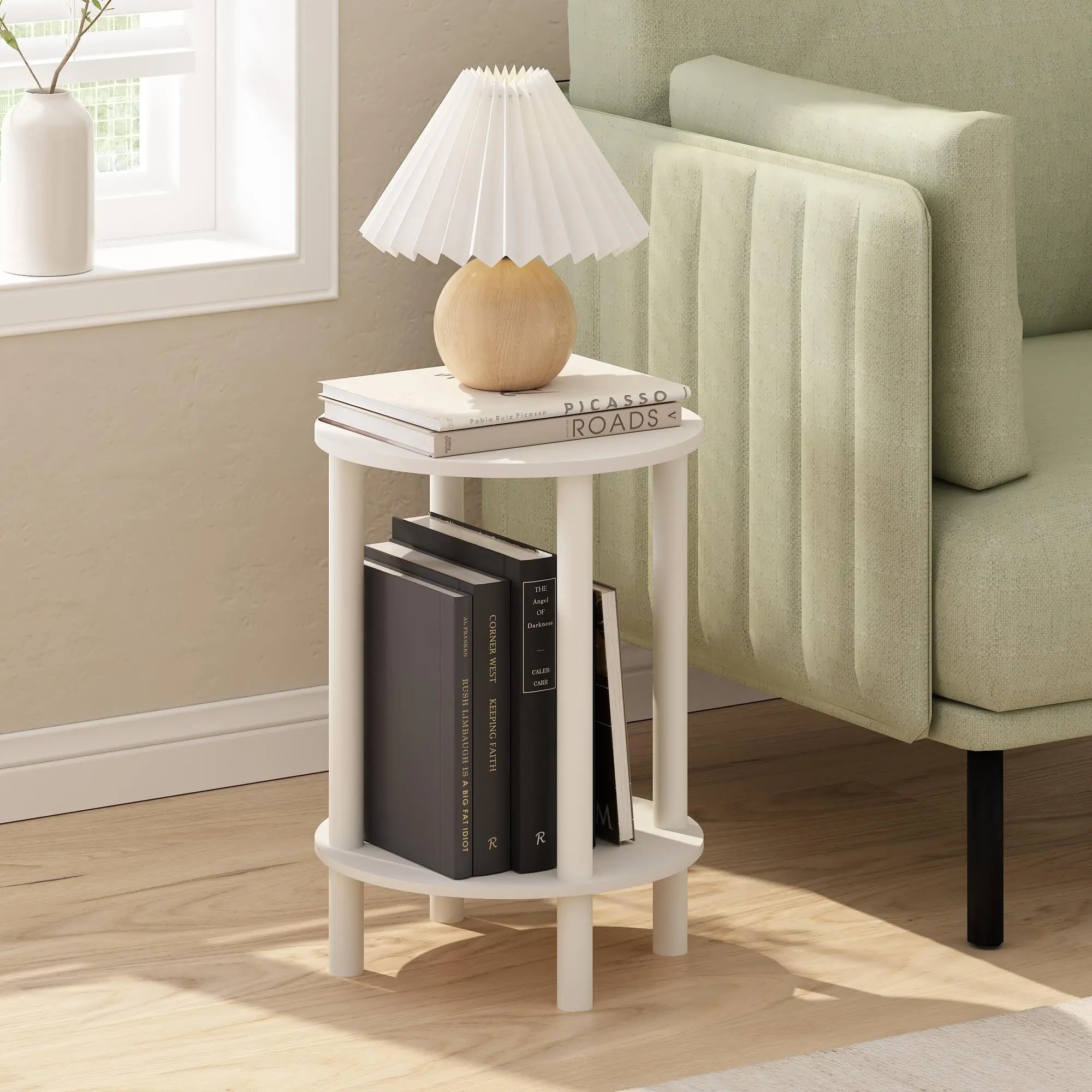 TURN-N-TUBE White 2-Tier Open Shelf Nightstand, Tool-Free Assembly, Narrow Accessible Child-Safe 2-Tier End Table, Space-Saving Indoor Furniture for Small Bedrooms, Nightstands, Narrow Nightstand