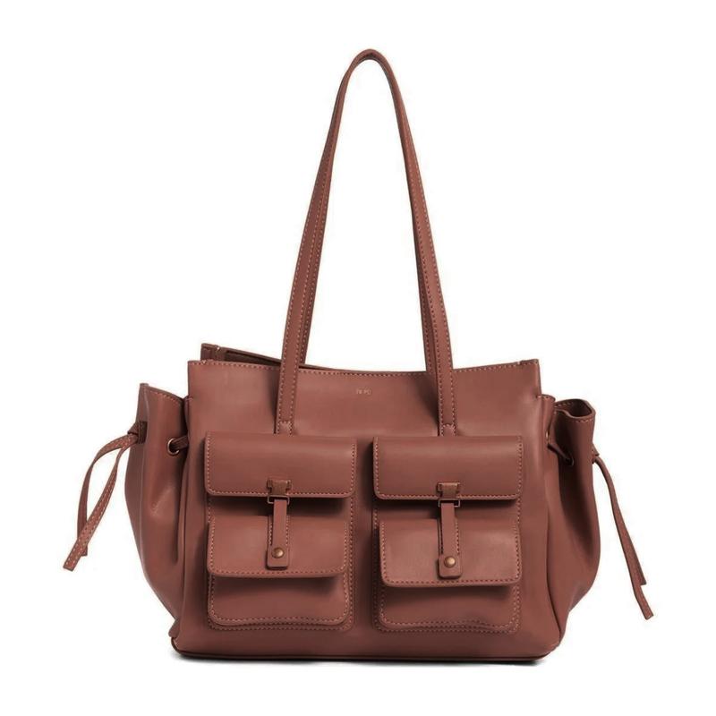 JW PEI Designer Leather Utility Tote Bag Brown Everyday Carry with Smart Storage Genuine Leather Multiple Pockets Roomy Interior Comfortable Straps