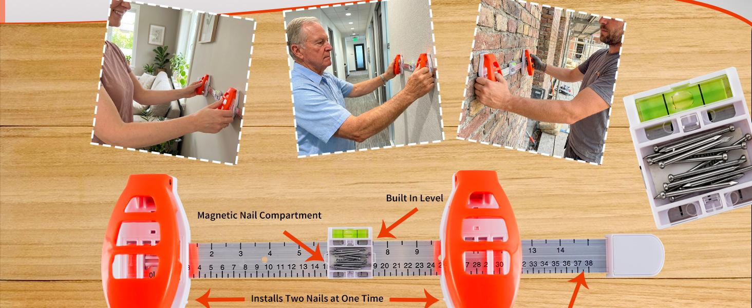 Level Ruler Picture Hanging Tool with Level – Precision Wall Mount Guide for Frames & Artwork, Easy Alignment Hanging Tool with Built-In Level for Home Decor Installation