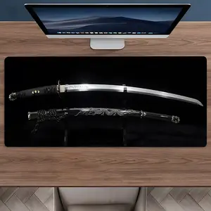 Cool Samurai Sword Boy Essential Large Gaming Mouse Pad, Gaming Desk Accessory, Aesthetic Desktop Protective Pad, Washable Rubber Pad Non-Slip Lock Edge Multi-Size Mouse Pad Suitable For Home Office, Good Gift for Family and Friends