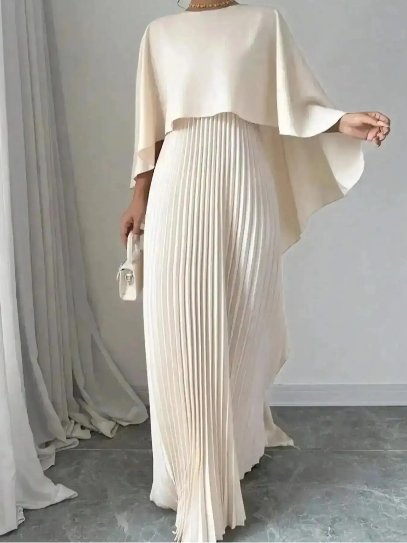 Fashion Women's Elegant Solid Color Minimalist Casual Cape Shawl Wrap Non-Removable Dress Daily Wear Versatile Stylish Cape Dress, Relaxed Lightweight Breathable Soft Fabric Daily Comfort Fit Essential Wardrobe Piece