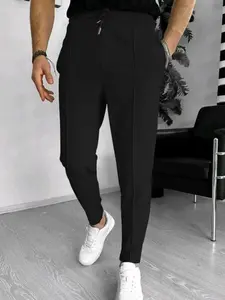 Men's Spring & Fall High-Quality Waffle Knit Elastic Waist Long Pants, Quick-Dry Lightweight Stretchy Polyester Fabric, Casual Workwear, Multiple Colors Available, Trousers