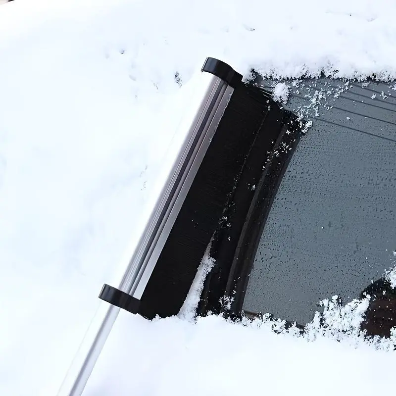 Car Snow Scraper with Extendable Length: Winter Ice and Snow Removal Tool for Clear Visibility Blades Heavy Duty Black Metal Handle Portable Tool Box Tool Kit