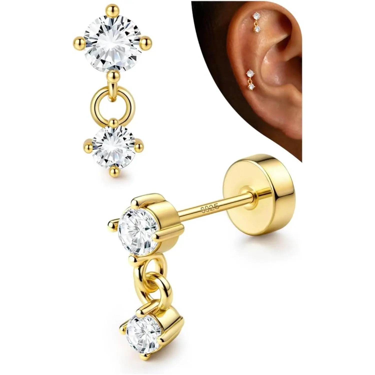 14K Gold Plated-Classic CZ Dangle