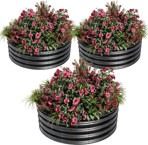 Round Raised Garden Bed, 3PCS 2 x 1ft Galvanized Raised Boxes with Rust, Corrosion Protection, Easy Assembly, Safe Edge, Metal Garden Bed Kit for Planting Vegetables, Fruits, Flowers, Black