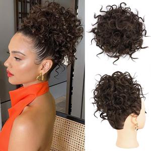 Short Messy Bun Hair piece for Women, Elastic Drawstring Loose Wave Curly Scrunchies Ponytail Extension, Synthetic Hair Extensions Hair Bun for Women Daily Use(Dark Chocolate Brown)