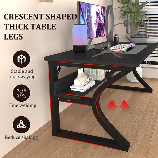 Computer Desk, Computer Desk 55/47in, Office Desk w/Metal Frame & Storage, Office Desk for Study Writing Work Game, Home Office Desk Computer Desks w/Waterproof & Scratch-Resistant Surface, Black