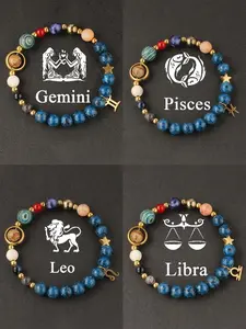 Zodiac Beaded Crystal Bracelet for Men & Women, Fashion Jewelry Gift Idea, Trendy Versatile Accessory, Perfect Birthday Present