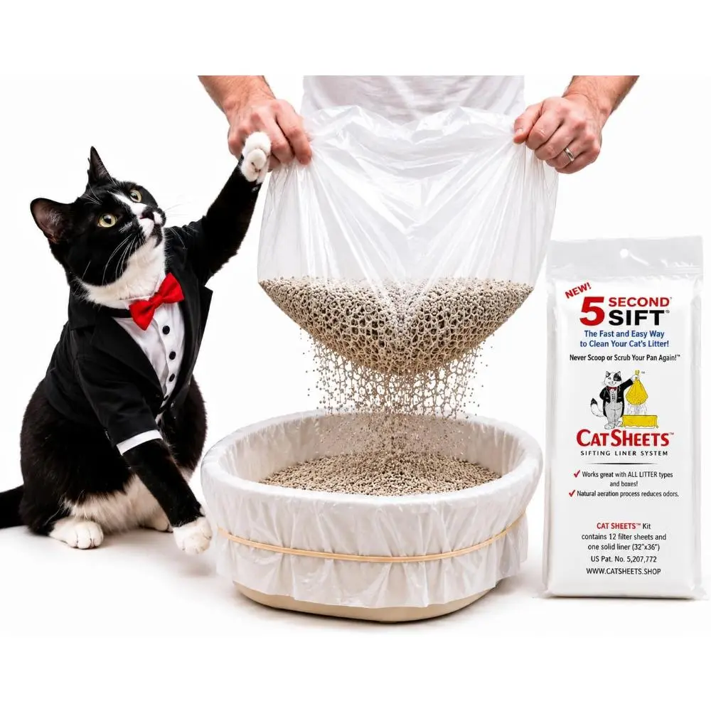CatSheets Sifting Cat Litter Box Liners | 12 Sifting Disposable Liners with 1 Base - Tear Resistant, Odor-Control & Removable Liner - Fits Standard & Jumbo Boxes - Mess Free Pet Cleaning System for Multi-Cat Clumping & All Litter Types