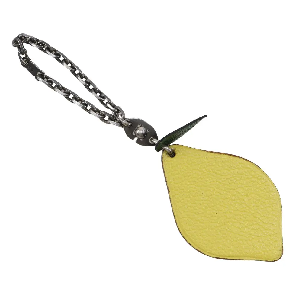 Pre-owned HERMÈS Calfskin Small Leather Goods Lemon Leather Bag Charm