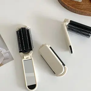 Foldable Air Cushion Comb with Mirror, Portable Mini Hair Brush, Scalp Massage Comb, Daily and Travel Mirror Comb, Suitable for Girls, Detangling Hairbrush, Foldable Design, Portable Size, Smooth Grooming