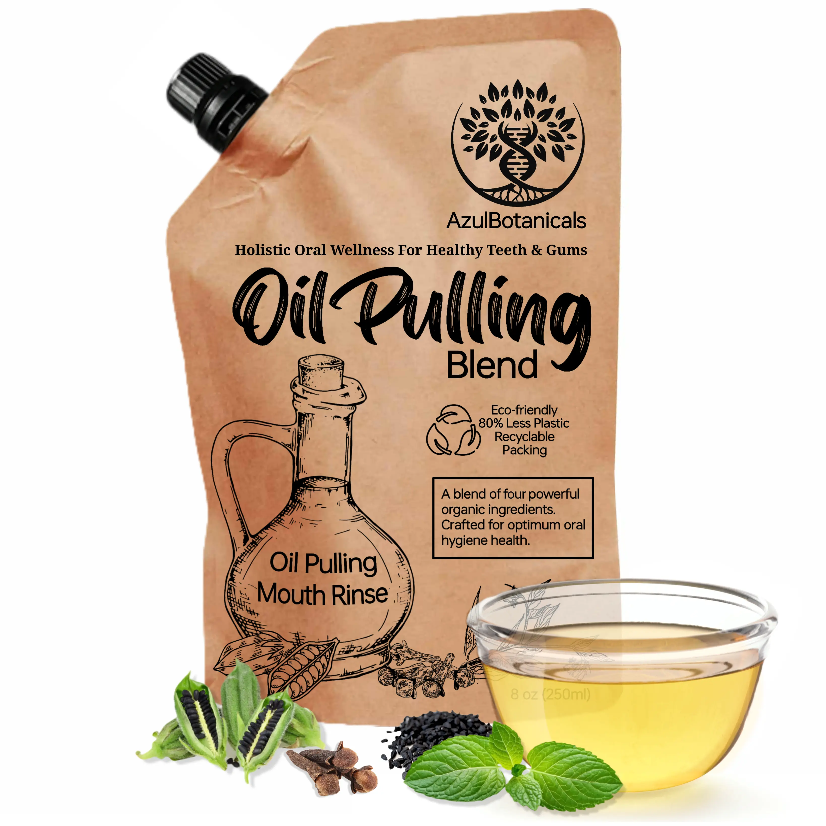 Organic Oral Oil Pulling Cleanser, Peppermint-Clove-Coconut Blend for Healthy Teeth & Gums