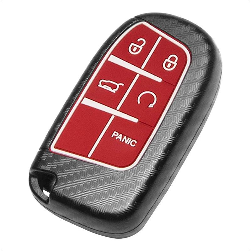 Smart Key Fob Case Compatible with Chrysler 200 300 Dodge Challenger Charger Dart Jeep Cherokee Compass Grand Cherokee SRT Hellcat 2 3 4 5 Button Keyless Entry Remote Cover Carbon Fiber