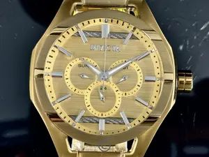 Invicta Mens Bolt 48mm Gold Dial 22k Gold Tone Stainless Steel Quartz Watch with Luminous Hands Classic Analog Display