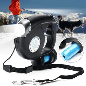 4.5M LED Flashlight Extendable Retractable Pet Dog Lead Leash with Disposable Poop Bag