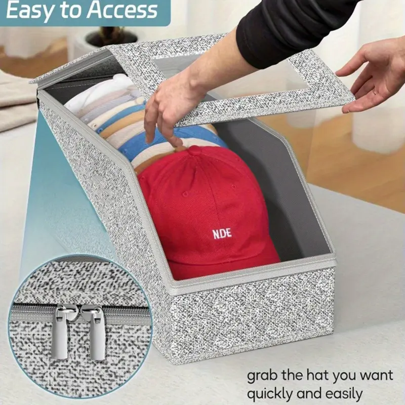 Large Capacity Stackable Baseball Cap Storage Box, Space-Saving Hard Paperboard Closet Organiser, Foldable Design Folding Storage Box for Men & Women