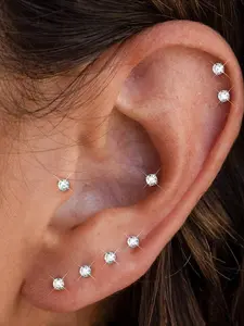 8Pcs Tiny 2mm CZ Stud Earrings Threadless Flat Back Push in Tragus Piercing Jewelry For Women Men Round Cubic Zirconia Stainless Steel Cartilage Earrings Set Stack Conch Helix Earrings Lip Rings Medusa Madonna Piercing 20g 8mm