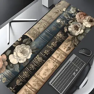 Vintage Floral Book Design XL Gaming Mouse Pad, Aesthetic Desk Protection Mat, Rubber Anti-Slip Edge, Available in Multiple Sizes for Laptop and Desktop Games, Great Gift for Boys, Girls, and Kids