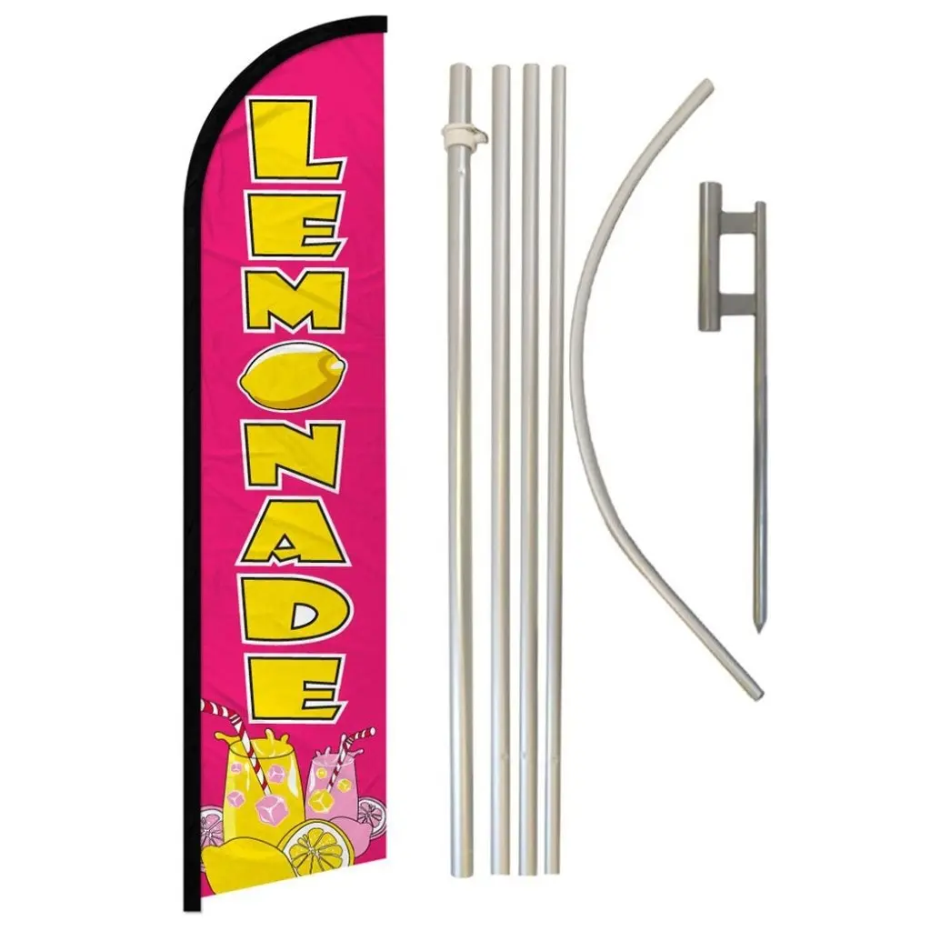 Lemonade Windless Banner Flag & Pole Kit 11.5ft x 2.5ft Super-Knitted Polyester 5-Piece Aluminium Pole Ground Spike Party Decoration Supplies, Party Decorations Banners, Yard Sign Banner