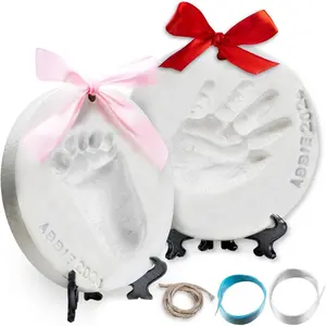 Baby Ornament Keepsake Kit (Newborn Bundle) - 2 Easels, 4 Ribbons & Letters Handprint and Footprint Clay Casting Kit for Baby Shower Gifts, Boys & Girls