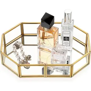 Mirror Glass  Tray -  Ornate Makeup Tray  Octagonal Perfume Tray Dresser Trays  Trinket Organizer for Bathroom Storage Trays for  Decor