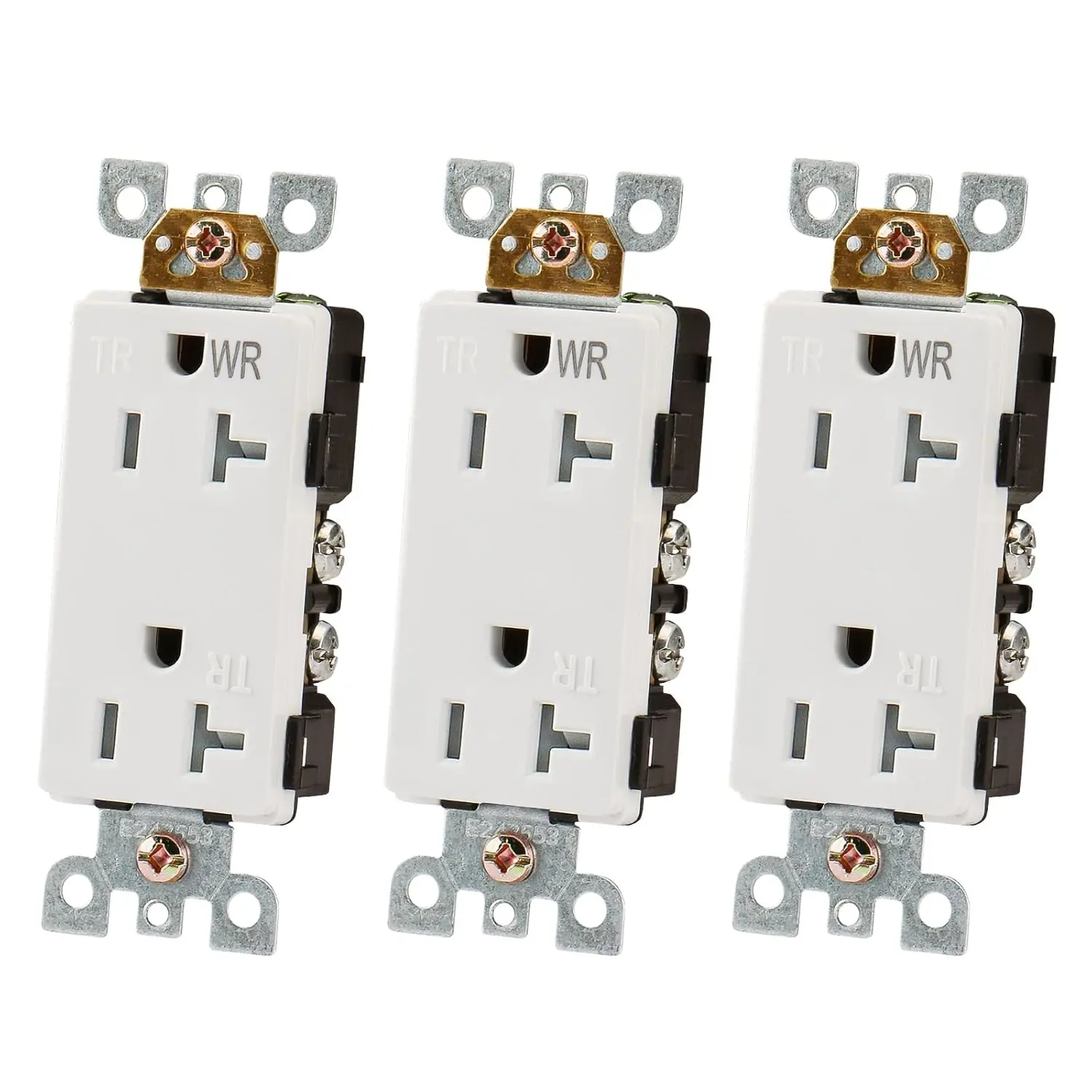 3-Pack Stylish Decorative White Wall Socket - NEMA 5-20R, 20A 125V, Weather/Water-Resistant, Tamper-Resistant, High-Impact Thermoplastic Polycarbonate, Side-Wire, UL Listed Outdoor Electrical Receptacle for Gardening, Dual-Hole Convenience