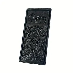 Vintage Prayer Design Genuine Leather Checkbook Wallet For Men Western Cowboy Full Grain Leather Long Wallets for Credit Cards Holder With Multiple Card Slots, Christmas Gift For Men