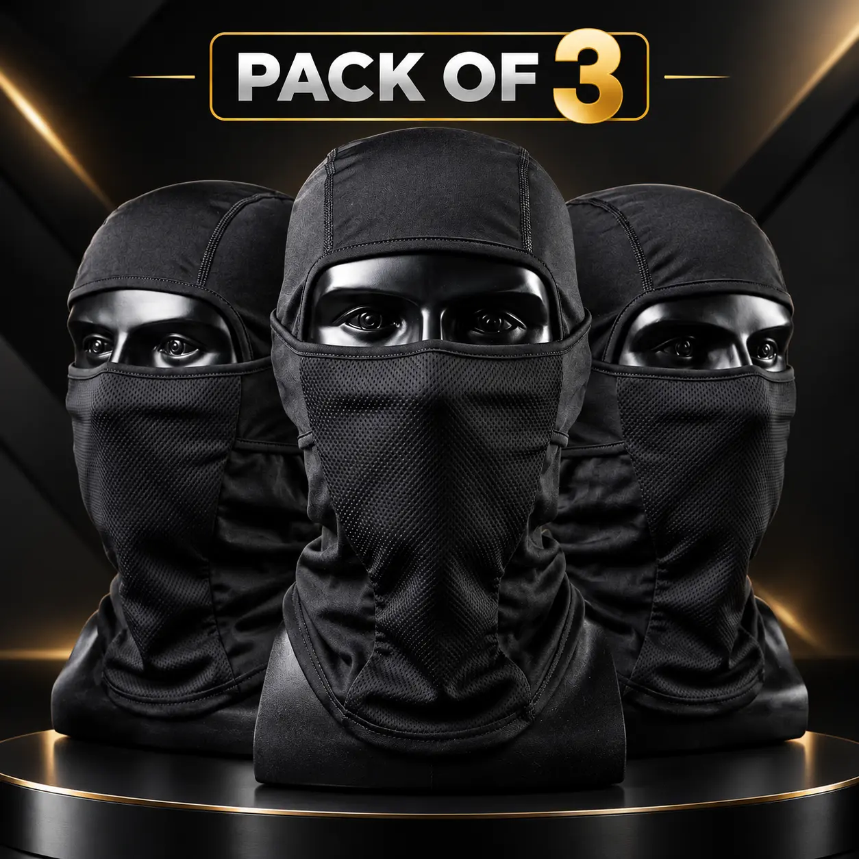 3-Pack Black Motorcycle Neck Cover Balaclavas - Breathable, Lightweight Full Face Protective Gear for Outdoor Cycling, Hiking, Protection