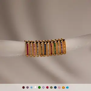 Baguette Birthstone Link Earrings by Caitlyn Minimalist - Geometric Gemstone Hoop Earrings in Gold - Personalized Jewelry - Gift for Daughter