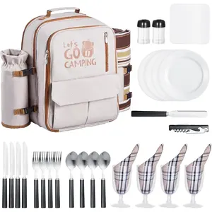 VEVOR Picnic Backpack, Beach Picnic Backpack Bag for 2 Person with Insulated Cooler Compartment, Detachable Bottle/Wine Holder, Lightweight Blanket, Plates and Cutlery Set for Hiking, Camping, GreyVEVOR Super Brand Day