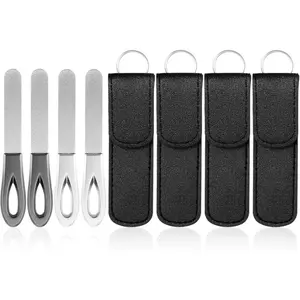 4 Pack Nail File Metal, 3.54IN Stainless Steel Fingernail Files Double Sided Grit Nail Filer with Leather Cases and Non Slip Handle