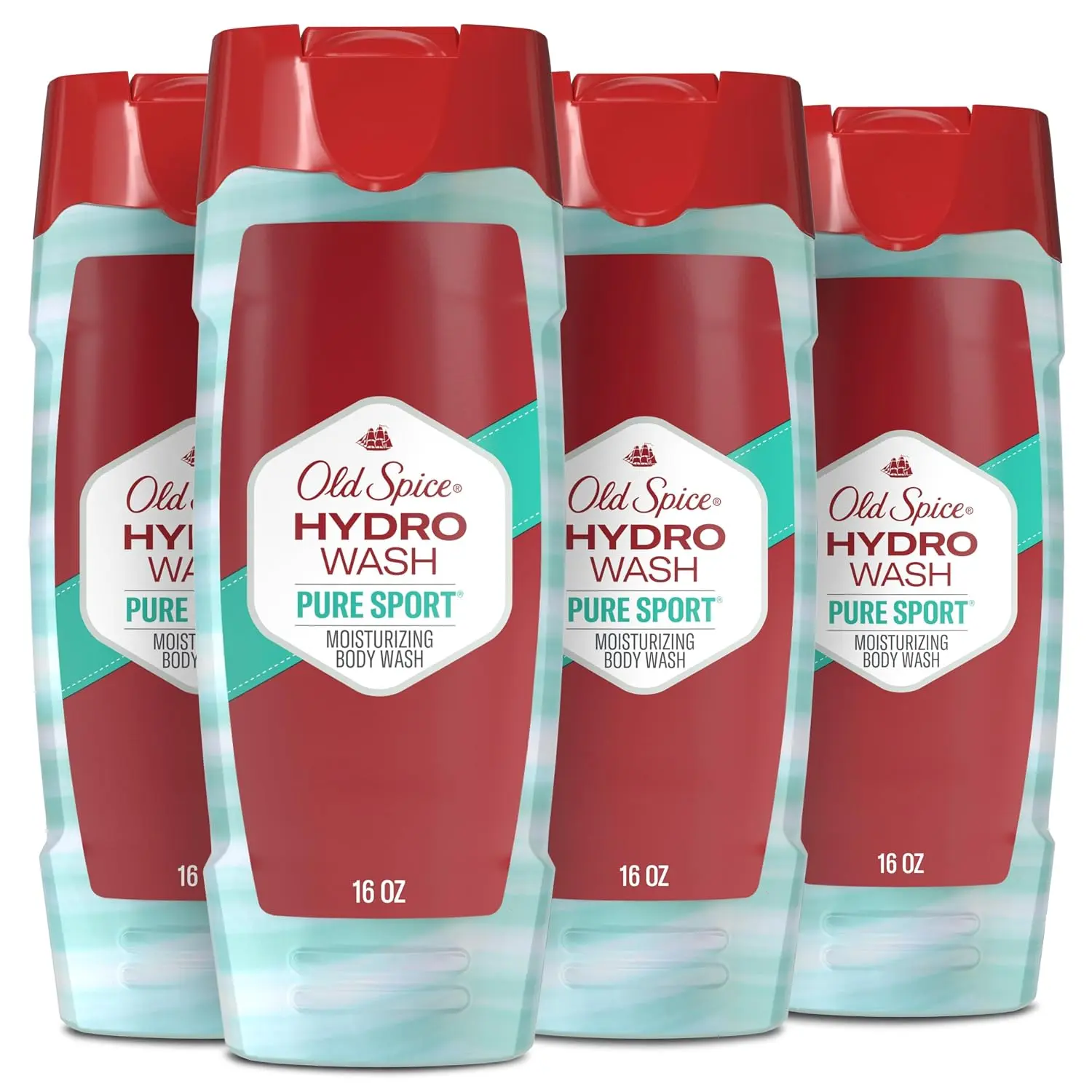 Old Spice Men's Moisturizing Hydro Body Wash, 2-in-1 Daily Long-Lasting Pure Sport Scent & Powerful Hydration to Fight Dry Skin, 24/7 Shower Fresh, 16 oz (Pack of 4)