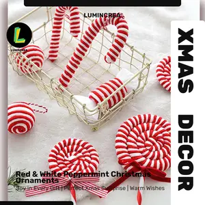 6PCS Red & White Velvet Christmas Ornaments Set Candy Cane & Lollipop Decor for Festive Trees & Parties, Christmas Crafts Ideas Gifts Lists Christmas Tree Decoration Room Decor