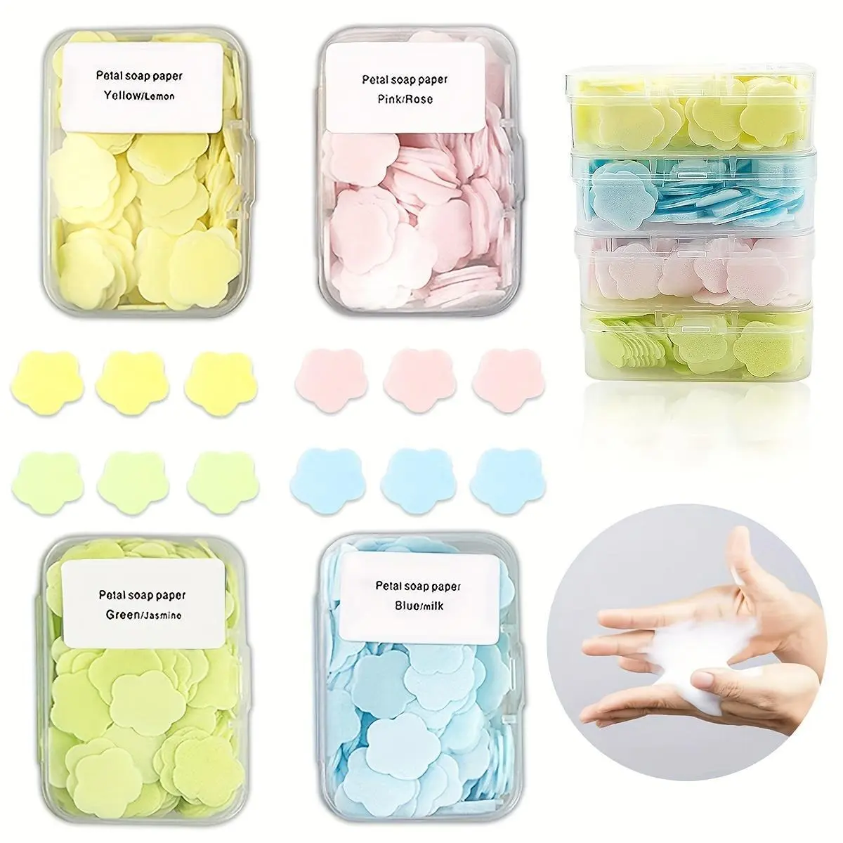Disposable soap tablets, portable carry-on, mini petal hand wash box portable hand sanitizer - scented foaming soap - convenient for travel and outdoor gifts Hand Cleaning Product
