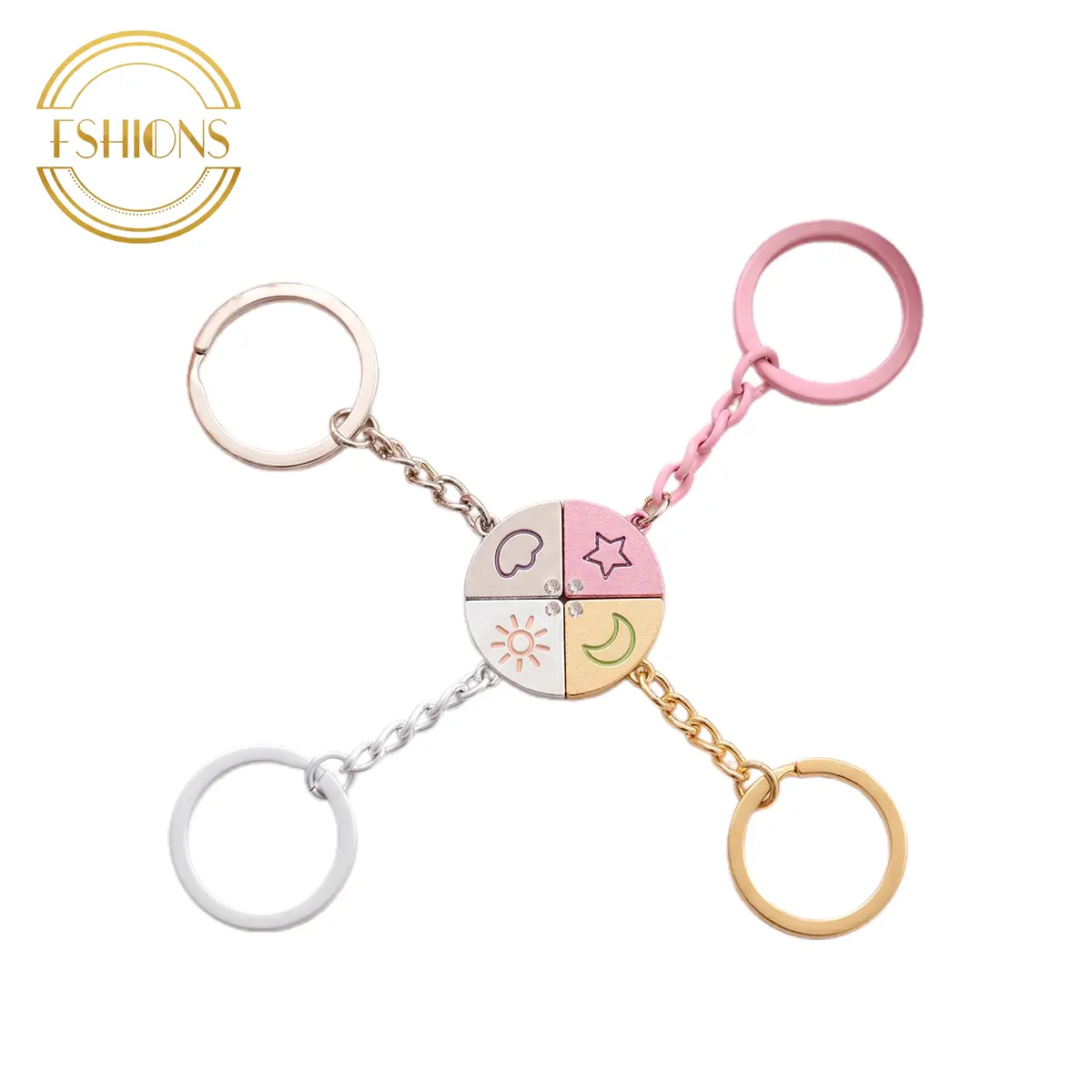Fashion Magnetic Sun Moon Star Cloud Keychain 4-Piece Set, Colorful Puzzle Matching Keychain Charms, Key Charm Accessories Gift for Teens Adults