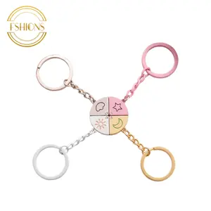 FASHONS Magnetic Sun Moon Star Cloud Keychain 4-Piece Set Colorful Puzzle Matching Friendship Family Couple Keyring Gift for Teens Adults