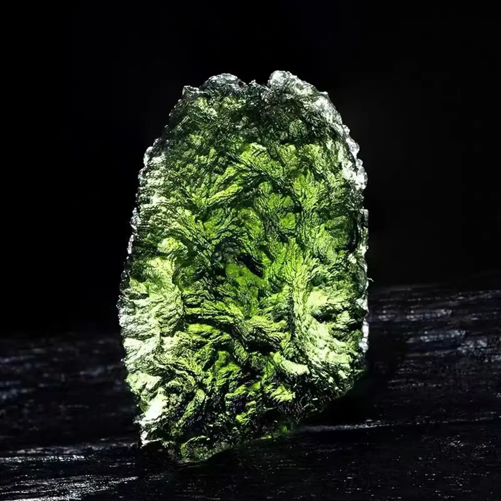 Raw Moldavite Necklace with a Certified Irregular Meteorite Pendant on a Rope Chain, Unisex Therapeutic Crystal for Healing and Energy Treatment