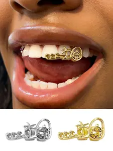 1pc Top Grillz, 14k Copper Material, Summer Beach Style Hip Hop Grillz, Lightweight Dental Accessory for Rap Stage