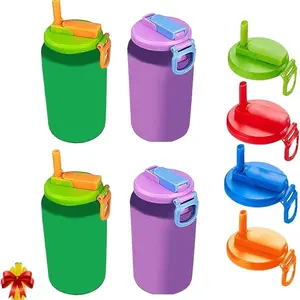 Reusable Soda Can Lid, 4 Counts/set Random Color Colorful Soft Drink Can Lid with Straw, Drinkware Accessories for Home Kitchen Party