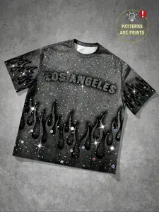 Men's Short Sleeve Dry Fit Sports Round Neck T-Shirt, Fun Graphic Letter Print Casual Tee, Fashion Street Style Trendy Top